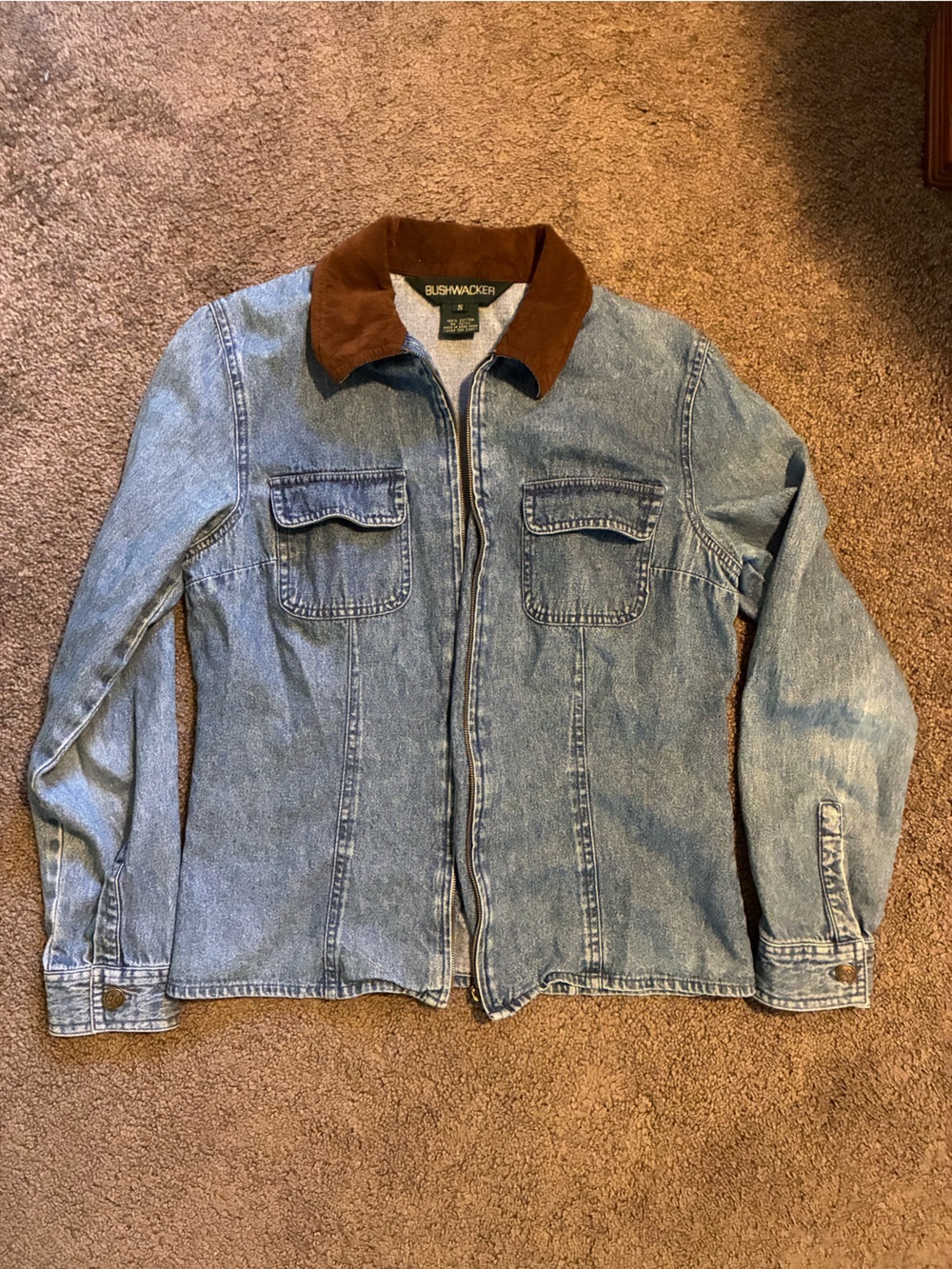 Bushwacker Women's Light Blue Denim Jacket with Brown Suede Collar